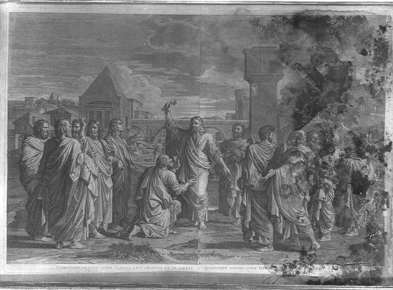Cristo consegna le chiavi a San Pietro (stampa, elemento d'insieme) di Pesne Jean, Poussin Nicolas (sec. XVII)