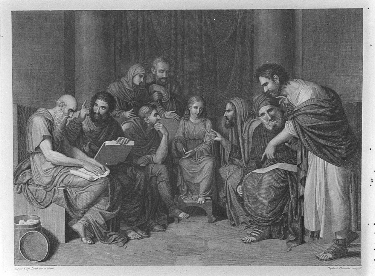 disputa di Gesù con i dottori nel tempio (stampa) di Persichini Raffaello, Landi Gaspare (prima metà sec. XIX)