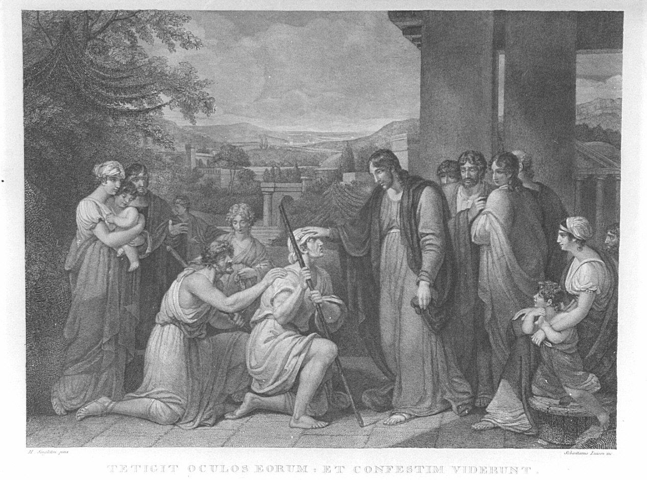 Cristo guarisce due ciechi (stampa) di Luison Sebastiano, Singleton Henry (prima metà sec. XIX)