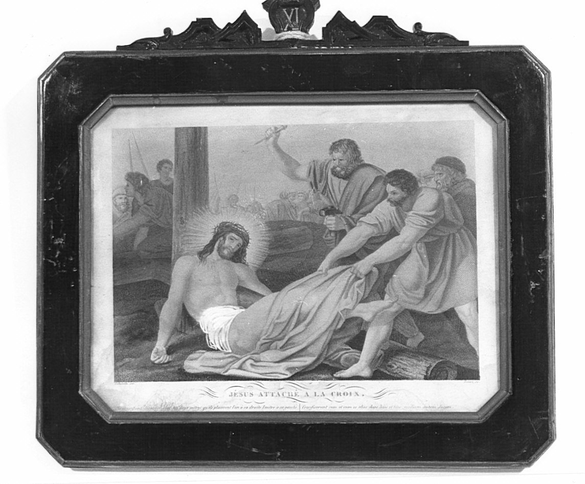stazione XI: Gesù inchiodato alla croce (stampa) di Pomel Claude Joseph, Sabatelli Luigi (prima metà sec. XIX)