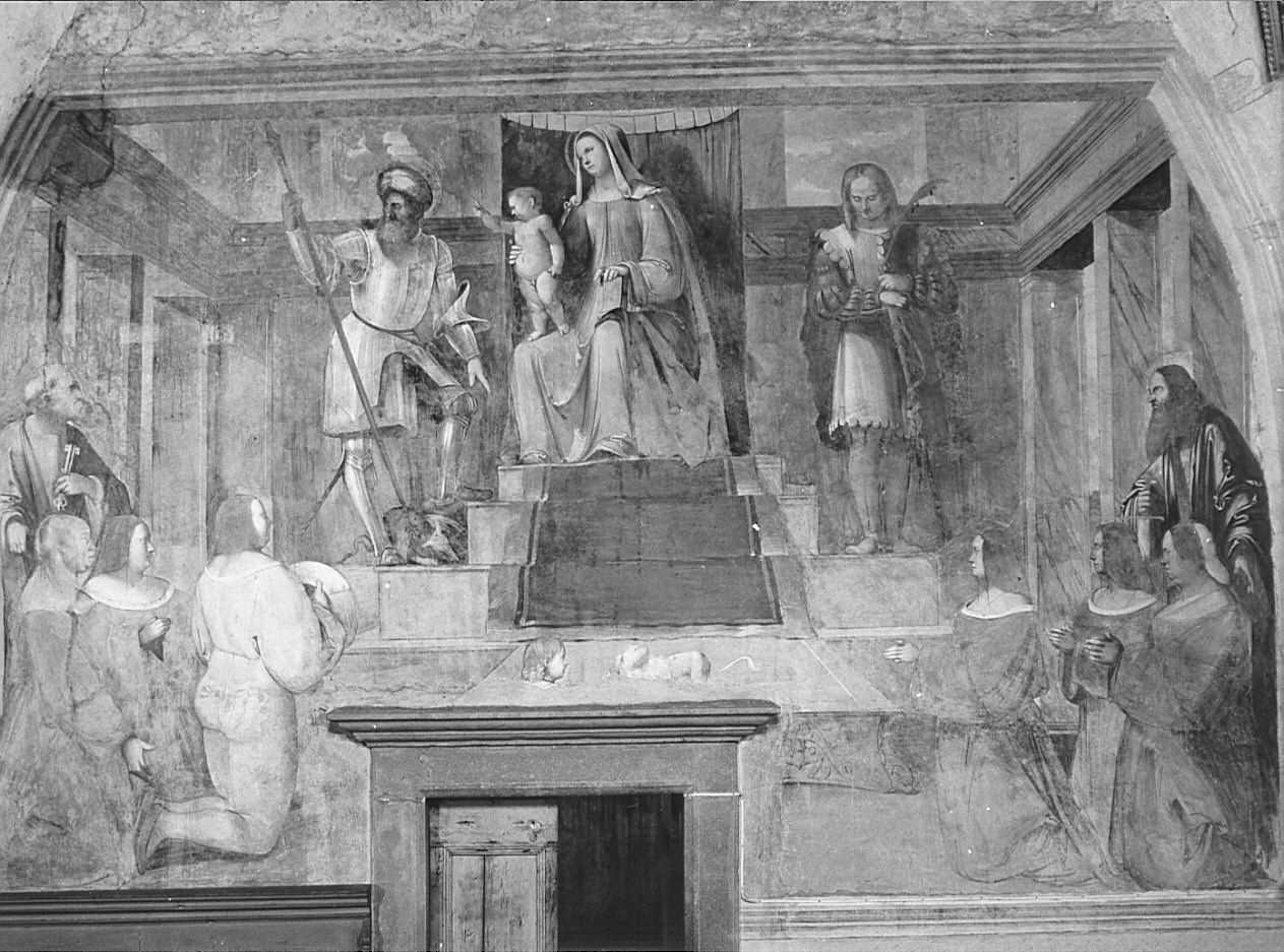 Madonna con Bambino in trono tra santi (dipinto, opera isolata) di Girolamo Romani detto Romanino (prima metà sec. XVI)