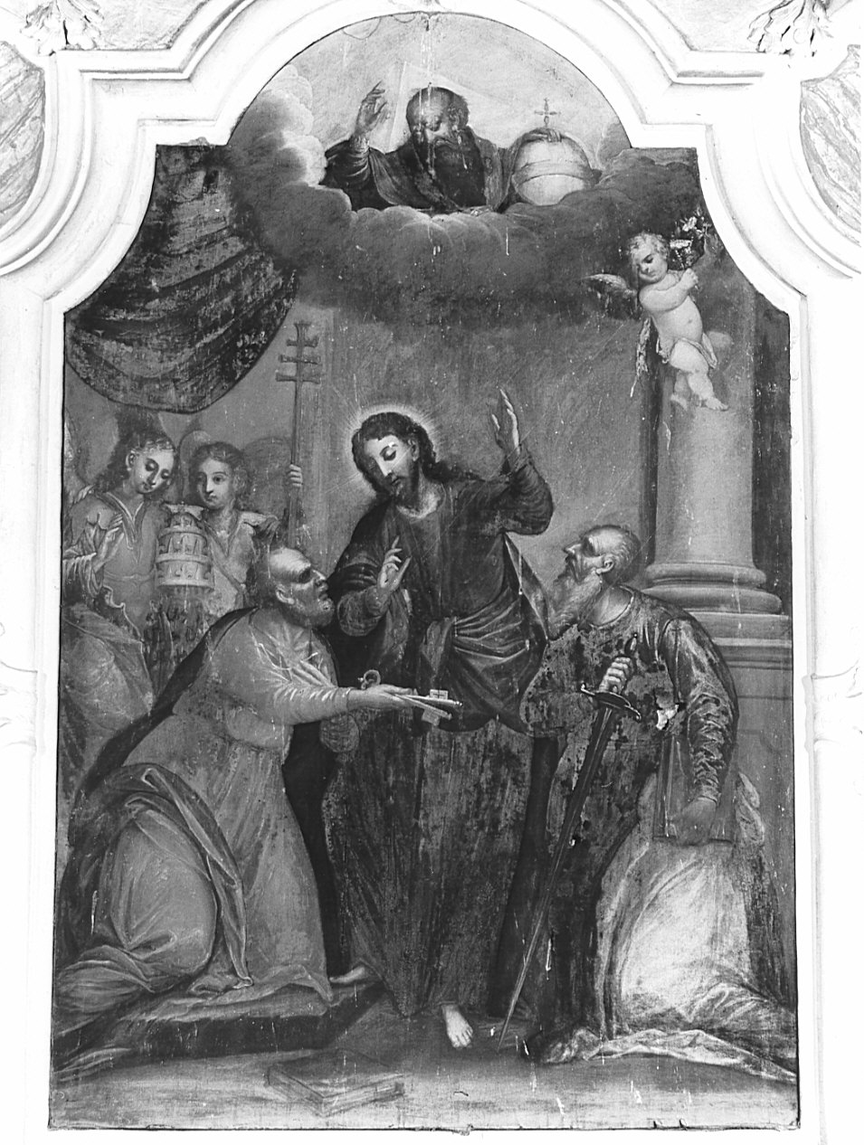 Cristo consegna le chiavi a San Pietro (pala d'altare, opera isolata) - ambito lombardo (fine sec. XVII)
