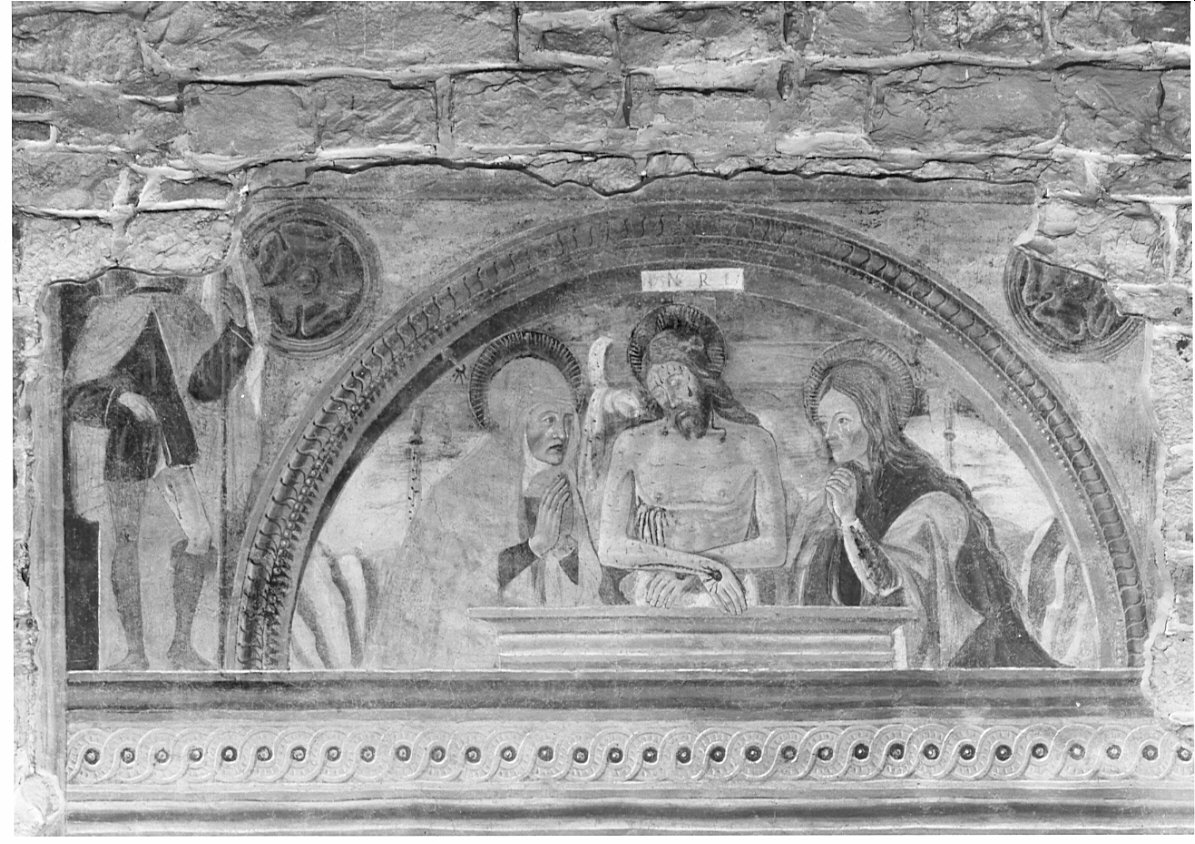 Cristo in pietà tra la Vergine, Maria Maddalena e San Rocco (dipinto, opera isolata) - ambito lombardo (inizio sec. XVI)