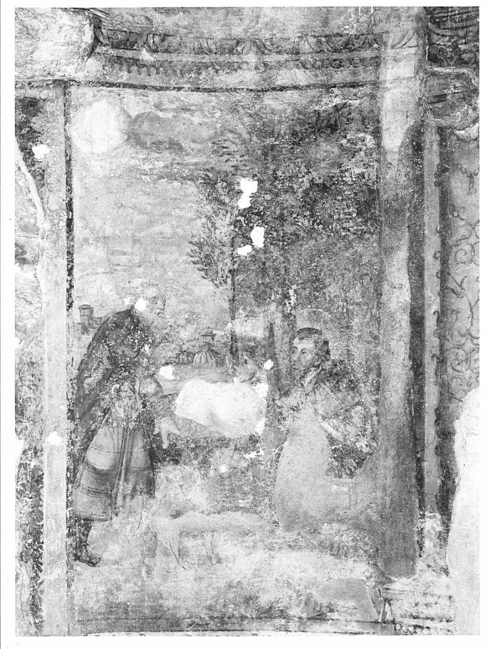 San Rocco ammalato nutrito dal cane (dipinto, opera isolata) di Baschenis Cristoforo il Vecchio (sec. XVI)