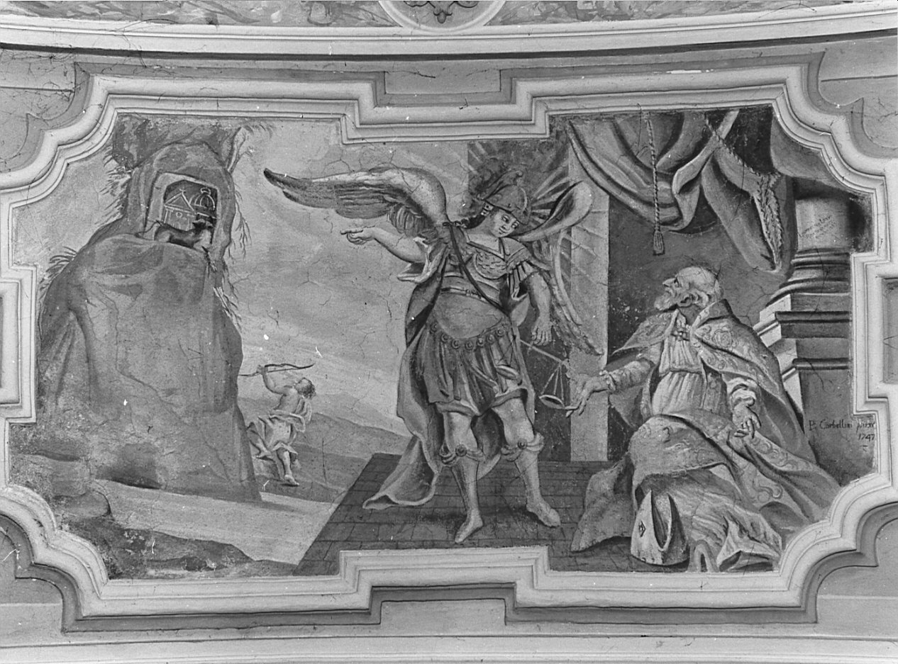 San Michele Arcangelo e un vescovo (dipinto, opera isolata) di Corbellini Pietro (sec. XVIII)