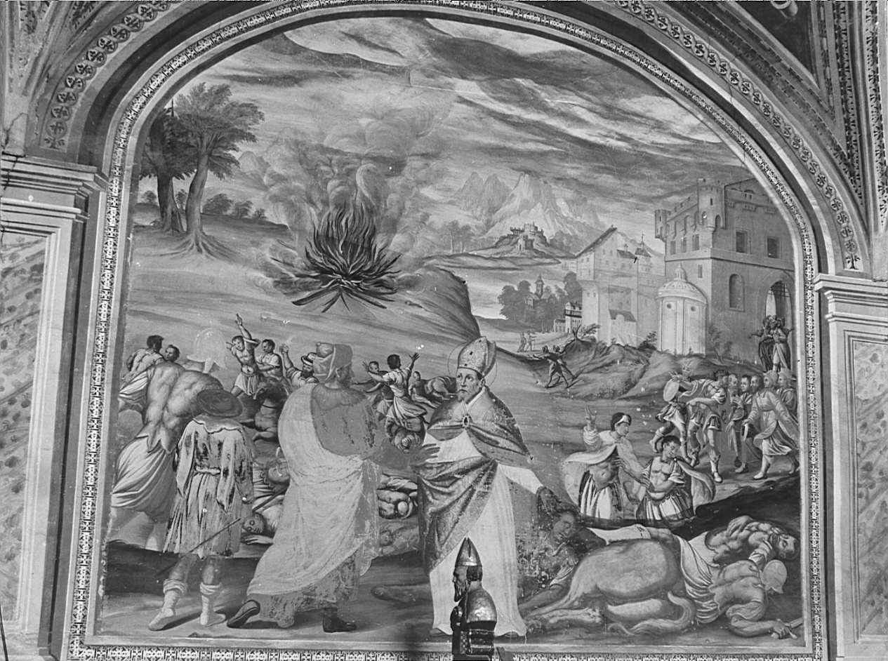 San patrizio e il miracolo del fuoco (dipinto, elemento d'insieme) - ambito lombardo (fine/inizio secc. XVI/ XVII)