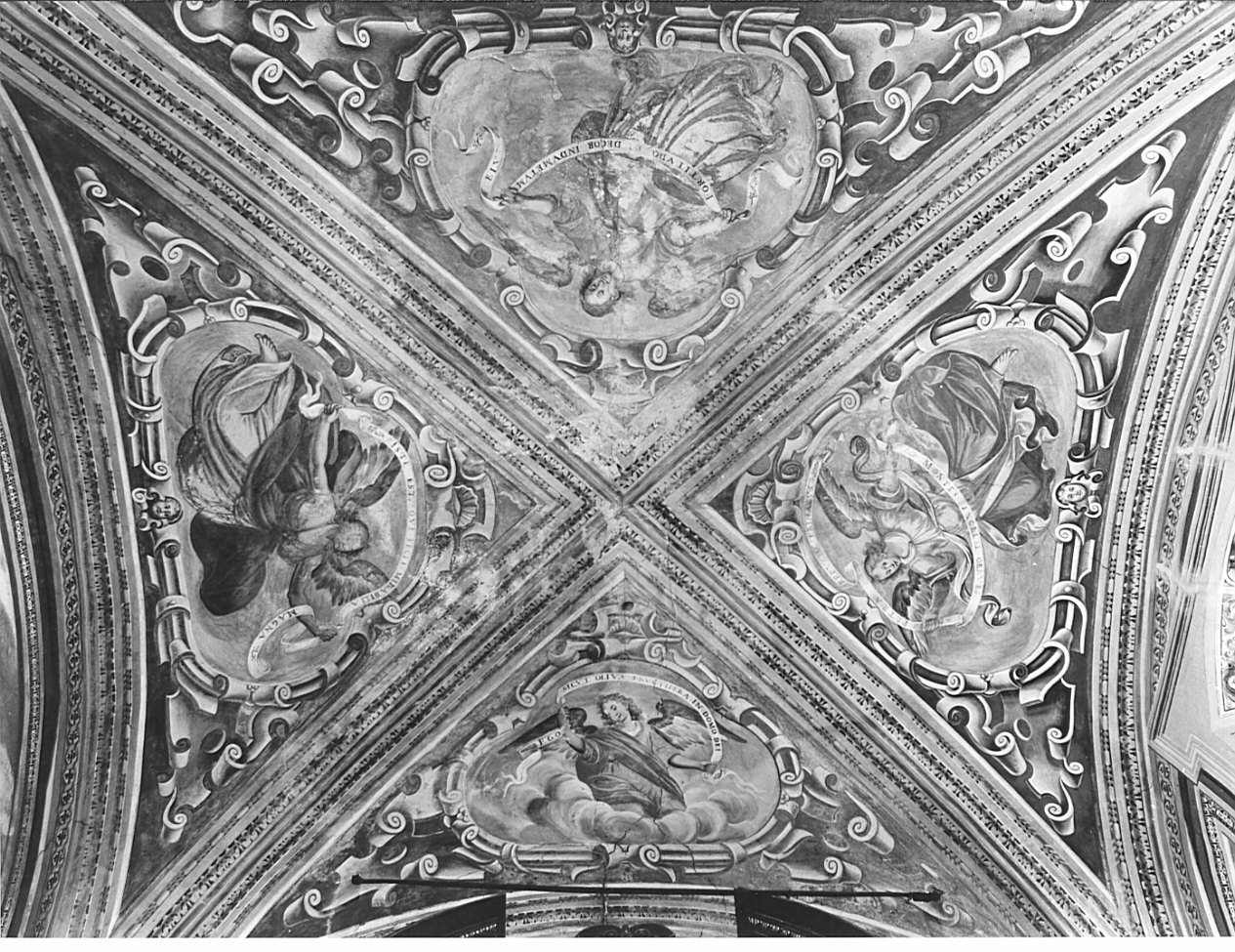 angeli reggicartiglio (dipinto, elemento d'insieme) - ambito lombardo (fine/inizio secc. XVI/ XVII)
