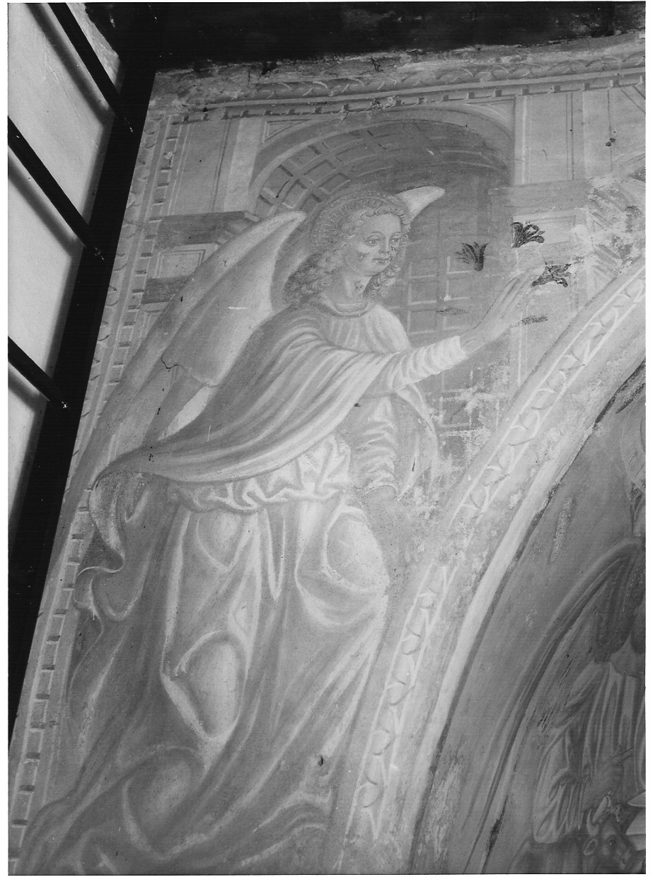 angelo annunciante (dipinto, elemento d'insieme) di Battista da Musso (cerchia) (sec. XV)