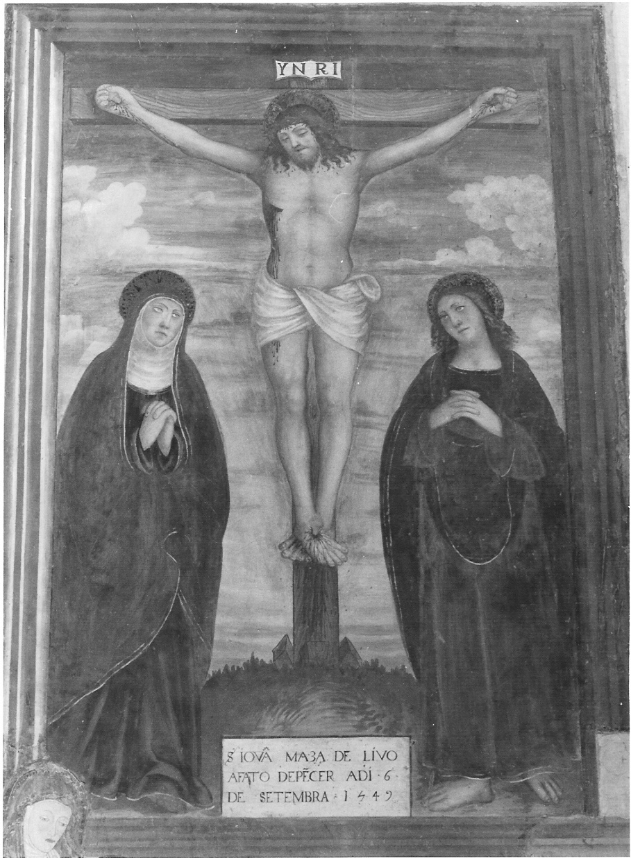 crocifissione di Cristo con la Madonna e San Giovanni Evangelista (dipinto, opera isolata) - ambito lombardo (sec. XVI)