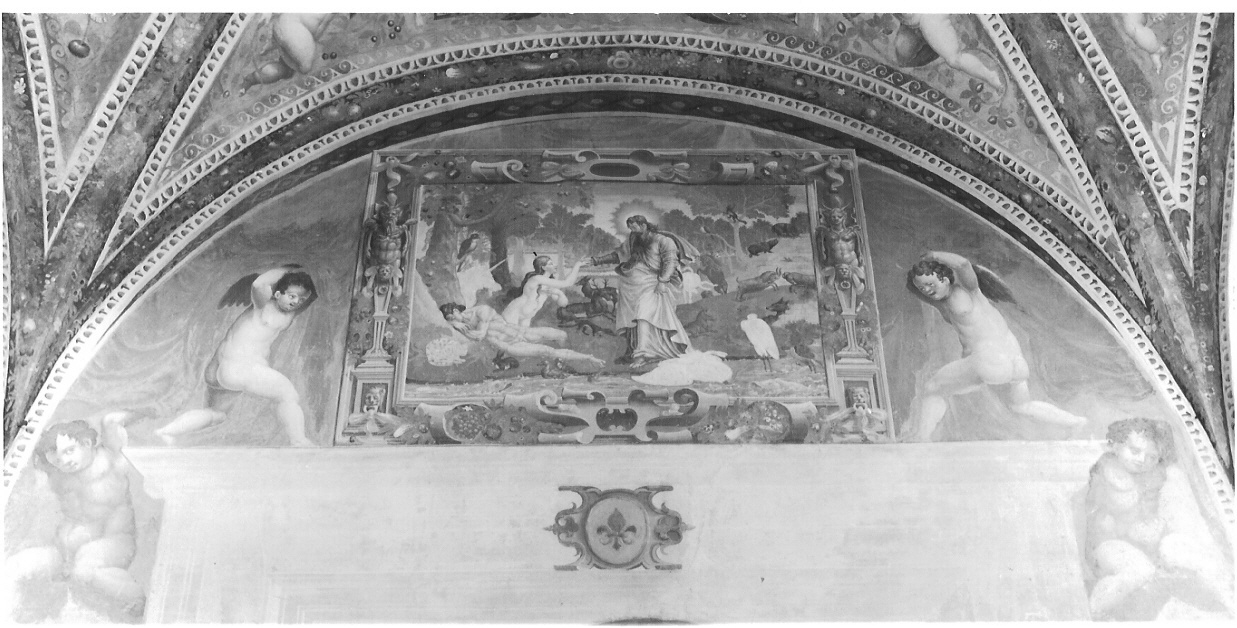 creazione di Eva/ angeli reggitenda (dipinto) - ambito lombardo (sec. XVI)