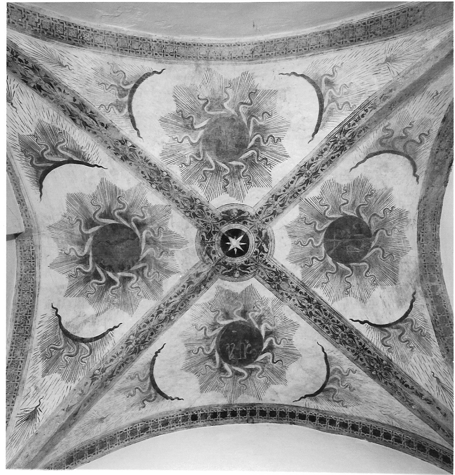 motivi decorativi/ emblemi bernardiniani (dipinto) - ambito lombardo (primo quarto sec. XVI)