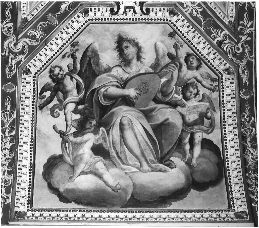 angelo musicante con liuto/ angioletti (dipinto) di Della Rovere Giovanni Mauro detto Fiammenghino (attribuito) (sec. XVII)