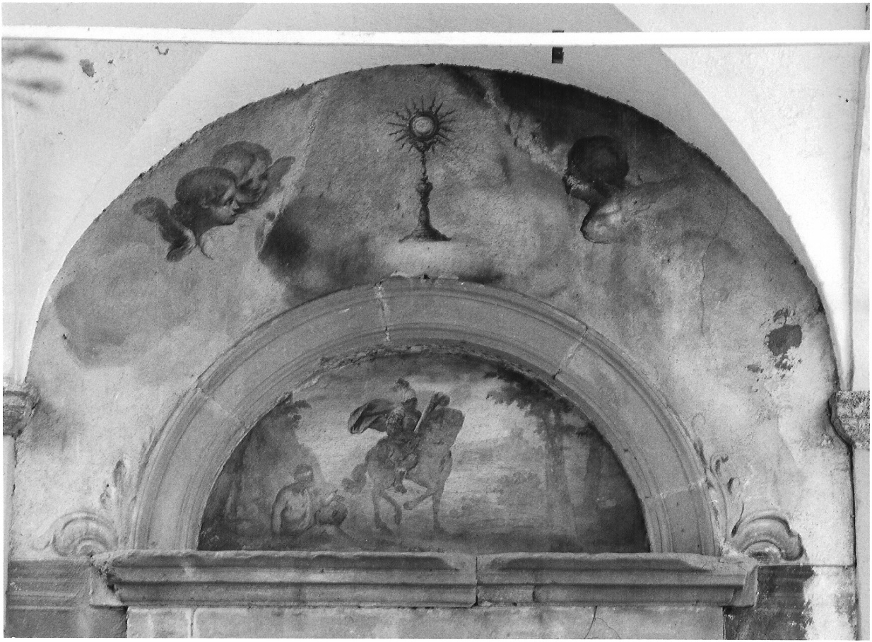 San Martino dona parte del mantello al povero/ cherubini con ostensorio (dipinto) - ambito lombardo (sec. XVI)