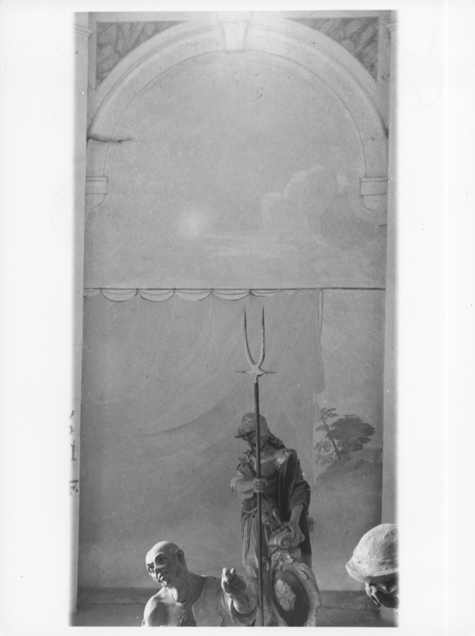 tendaggio con sfondo di paesaggio (dipinto, ciclo) di Gaffuri Carlo (sec. XVII)