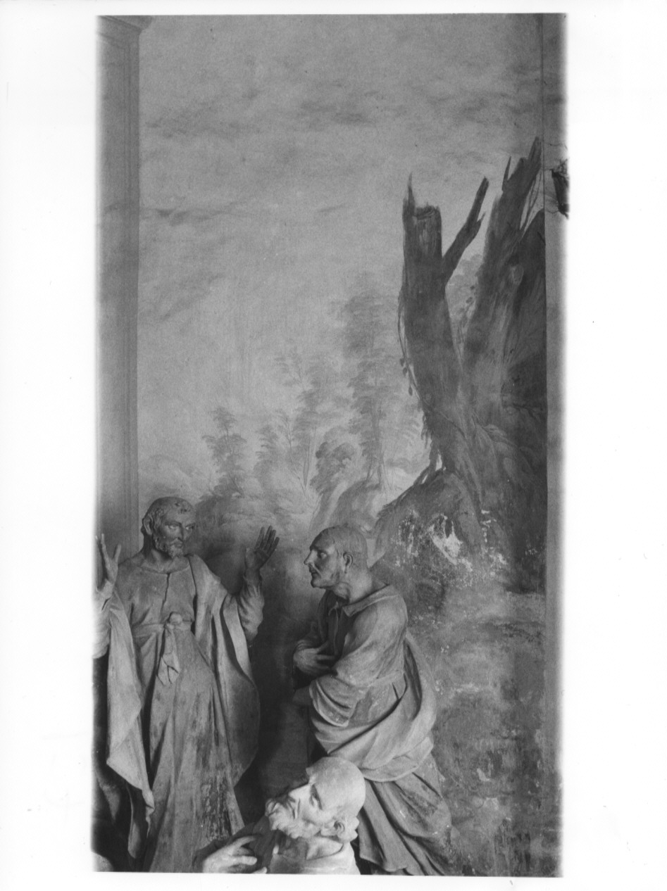 paesaggio con alberi entro finto arco/ medaglione con ritratto di donatore (dipinto, ciclo) di Recchi Gian Paolo (sec. XVII)