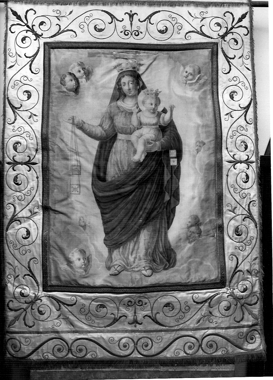 stendardo della Madonna del Carmine, Madonna con Bambino (stendardo processionale, opera isolata) - manifattura italiana (sec. XIX)