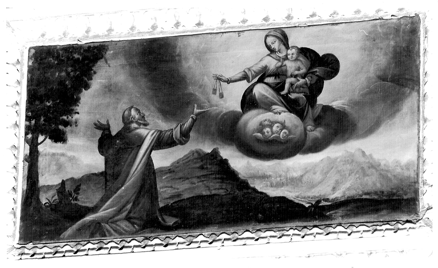 Madonna del Carmelo offre lo scapolare a San Simone Stock (dipinto, opera isolata) - ambito lombardo (prima metà sec. XVII)
