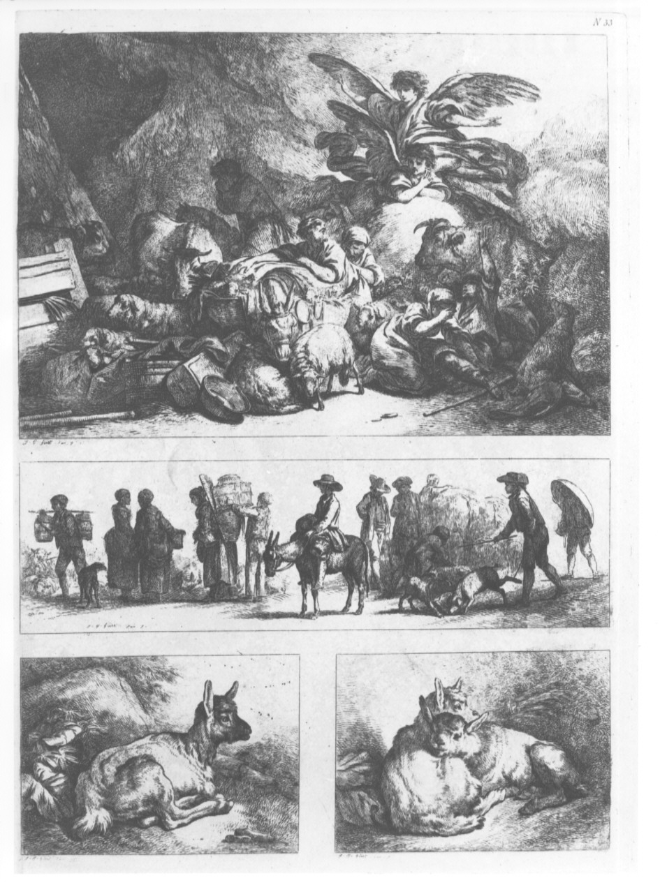 contadini e animali (stampa, serie) di Huet Jean Baptiste (sec. XIX)
