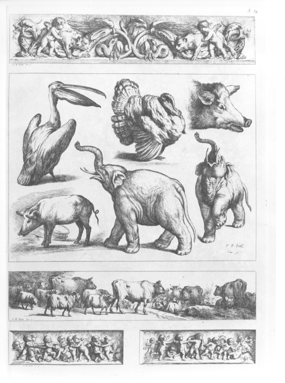 animali e fregi (stampa, serie) di Huet Jean Baptiste (sec. XIX)