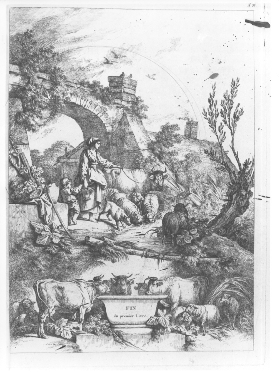 paesaggio con animali (stampa, serie) di Huet Jean Baptiste (sec. XIX)