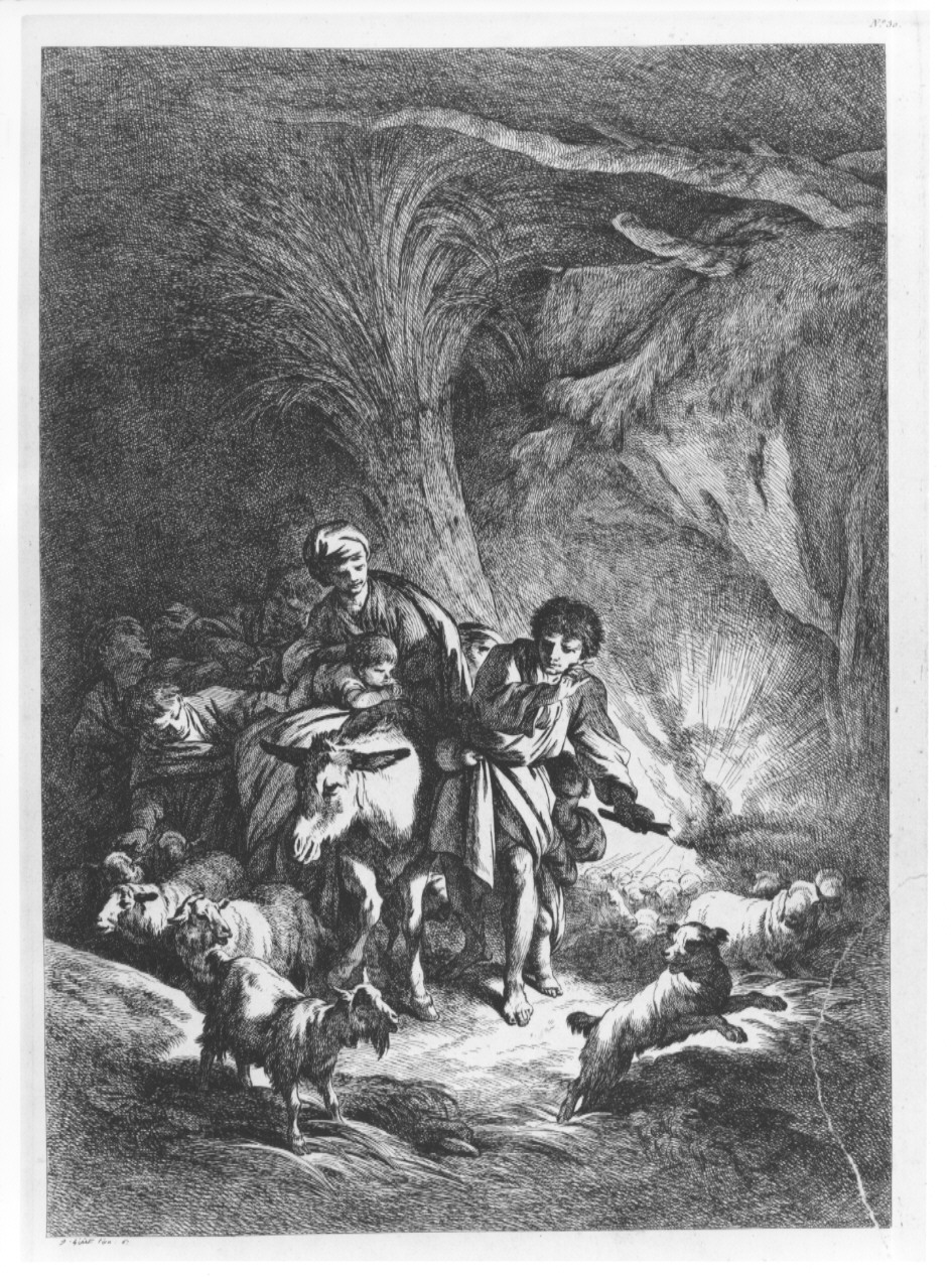 paesaggio con famiglia (stampa, serie) di Huet Jean Baptiste (sec. XIX)