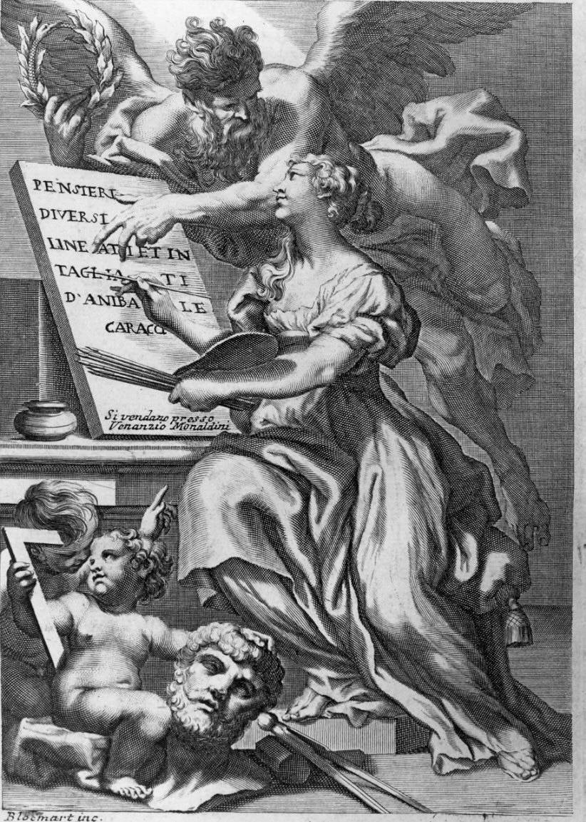 allegoria del Tempo e della Pittura, Allegoria del tempo e della Pittura (stampa, serie) di Bellavia Marcantonio, Bloemaert Cornelis il Giovane, Monaldini Venanzio, Carracci Annibale (sec. XVIII)