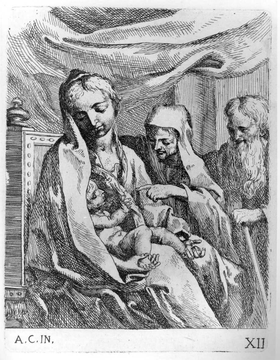 La Sacra Famiglia con Sant'Anna, Sacra Famiglia con Sant'Anna (stampa, serie) di Bellavia Marcantonio, Monaldini Venanzio, Carracci Annibale (sec. XVIII)