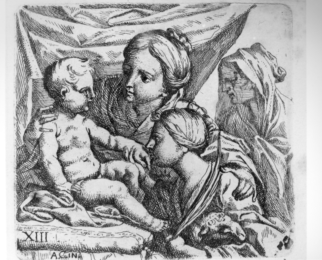 Madonna col Bambino, Sant'Agnese e S. Anna, Madonna con Bambino con Sant'Agnese e Sant'Anna (stampa, serie) di Bellavia Marcantonio, Monaldini Venanzio, Carracci Annibale (sec. XVIII)