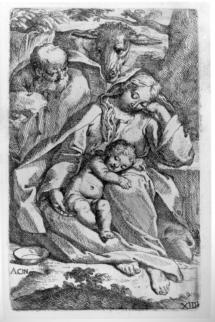 Riposo dall'Egitto, riposo nella fuga in Egitto (stampa, serie) di Bellavia Marcantonio, Monaldini Venanzio, Carracci Annibale (sec. XVIII)