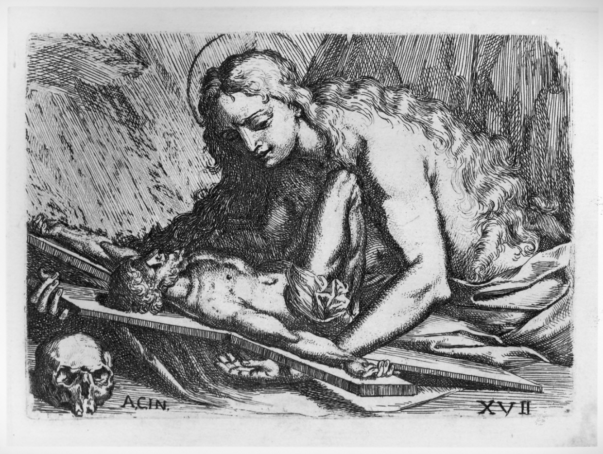 La Maddalena penitente, Santa Maria Maddalena penitente (stampa, serie) di Bellavia Marcantonio, Monaldini Venanzio, Carracci Annibale (sec. XVIII)