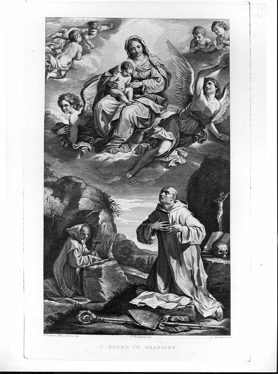 S. Bruno in orazione, San Bruno (stampa, serie) di Rosaspina Francesco, Rosaspina Giuseppe, Barbieri Giovan Francesco detto Guercino (sec. XIX)