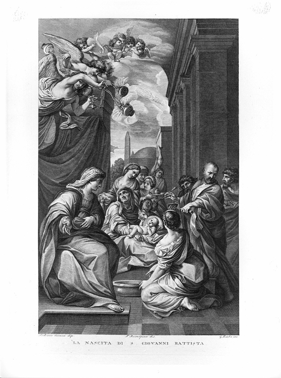 La nascita di S. Giovanni Battista, nascita di san Giovanni Battista (stampa, serie) di Rosaspina Francesco, Tomba Giulio, Carracci Ludovico (sec. XIX)
