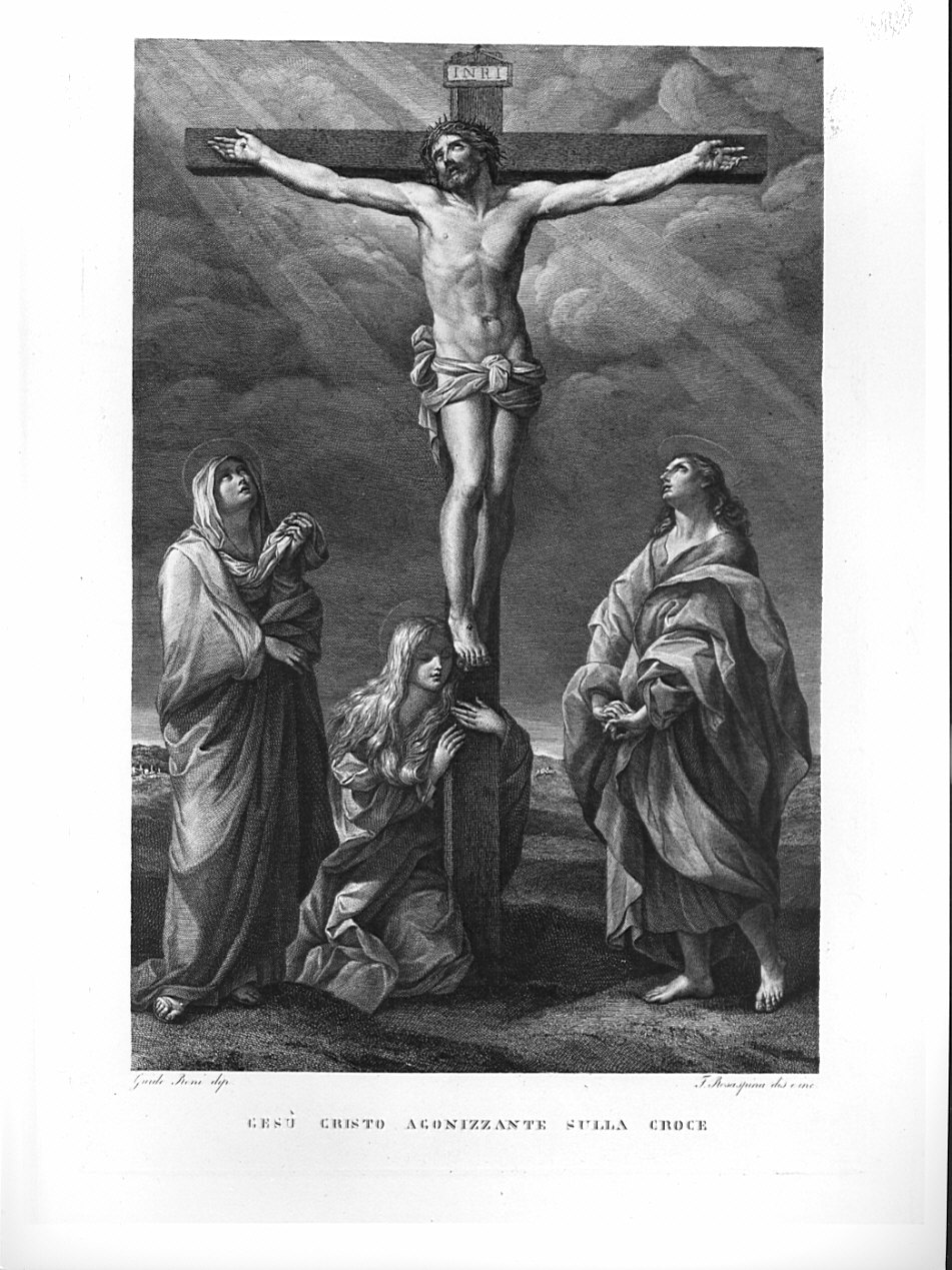 Gesù Cristo agonizzante sulla Croce, Cristo crocifisso con la Madonna, San Giovanni Evangelista e Santa Maria Maddalena (stampa, serie) di Rosaspina Francesco, Reni Guido (sec. XIX)
