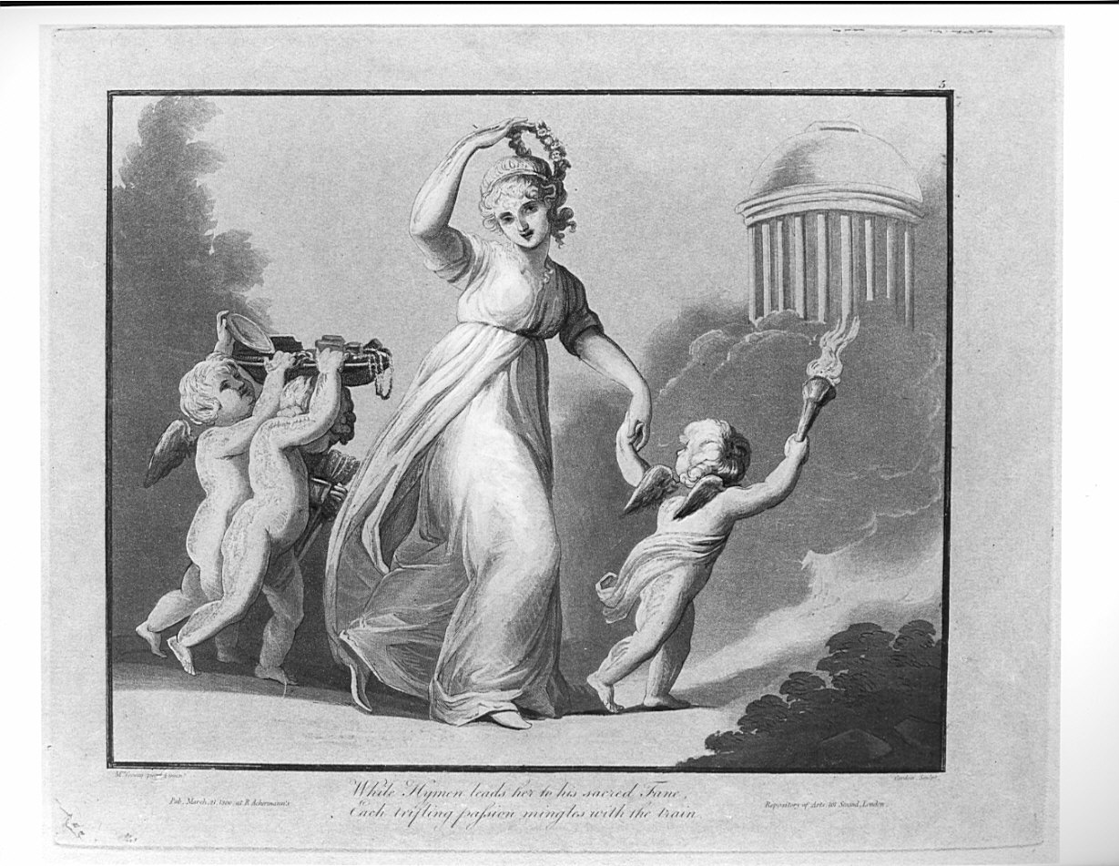 figura femminile con genietti alati (stampa, serie) di Cardon Antoine, Cosway Hadfield Maria (sec. XIX)