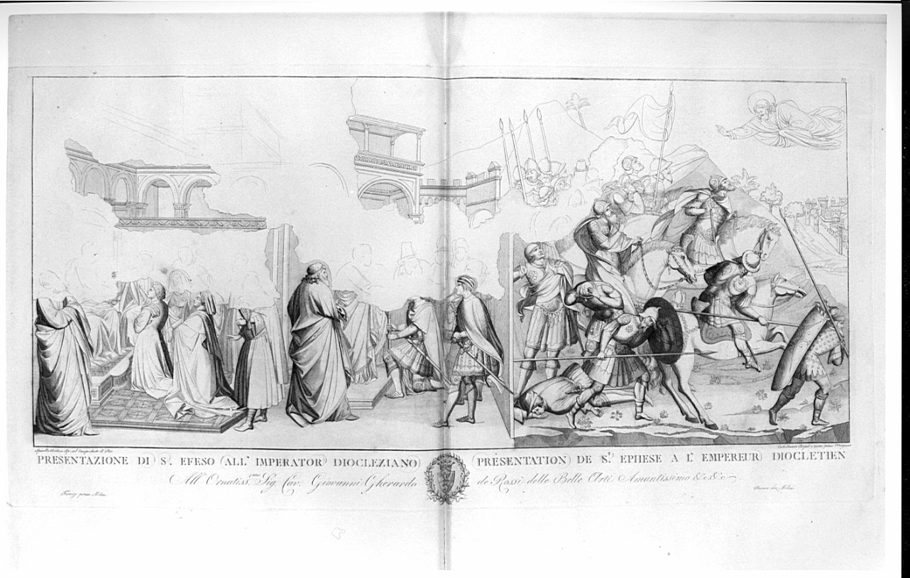 Presentazione di S. Efeso all'Imperatore Diocleziano, Sant'Efeso (stampa, serie) di Lasinio Carlo, Spinello Aretino (sec. XIX)