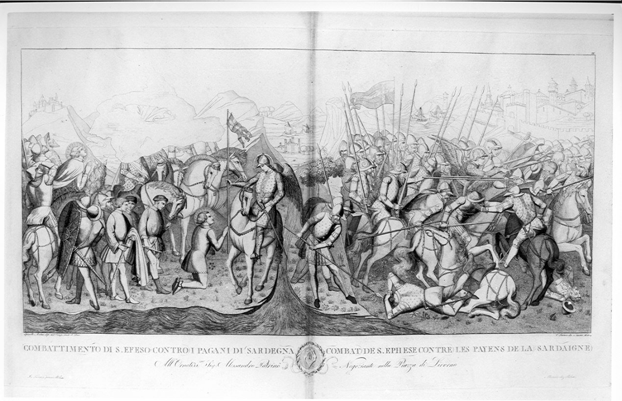 Combattimento di S. Efeso contro i pagani di Sardegna, Sant'Efeso (stampa, serie) di Lasinio Carlo, Spinello Aretino (sec. XIX)