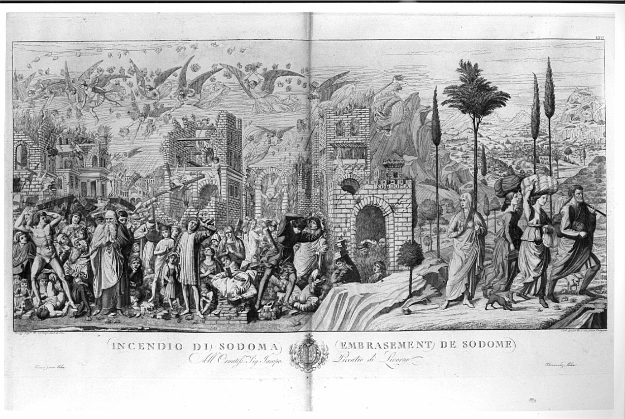 Incendio di Sodoma, distruzione di Sodoma e Gomorra (stampa, serie) di Lasinio Carlo, Benozzo di Lese detto Benozzo Gozzoli (sec. XIX)