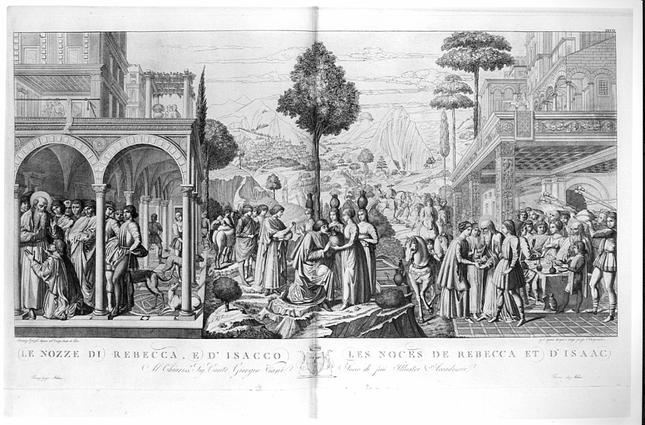 Le nozze di Rebecca, e d'Isacco, matrimonio di Rebecca e Isacco (stampa, serie) di Lasinio Carlo, Benozzo di Lese detto Benozzo Gozzoli (sec. XIX)