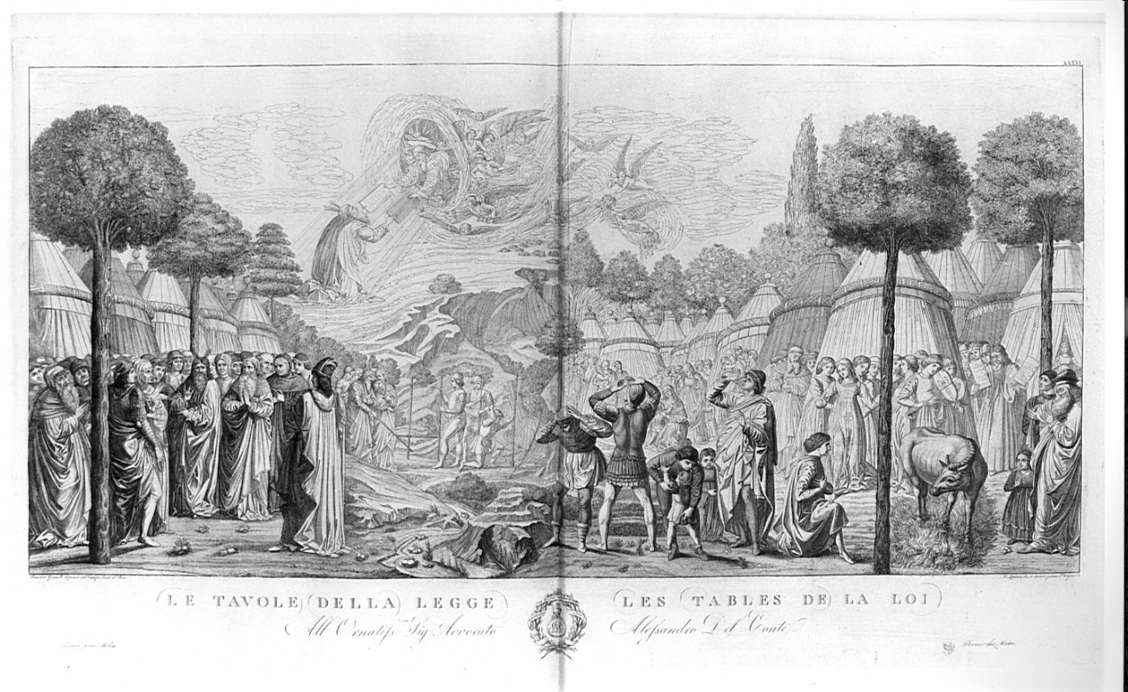 Le tavole della legge, Mosè riceve da Dio le tavole della legge (stampa, serie) di Lasinio Carlo, Benozzo di Lese detto Benozzo Gozzoli (sec. XIX)