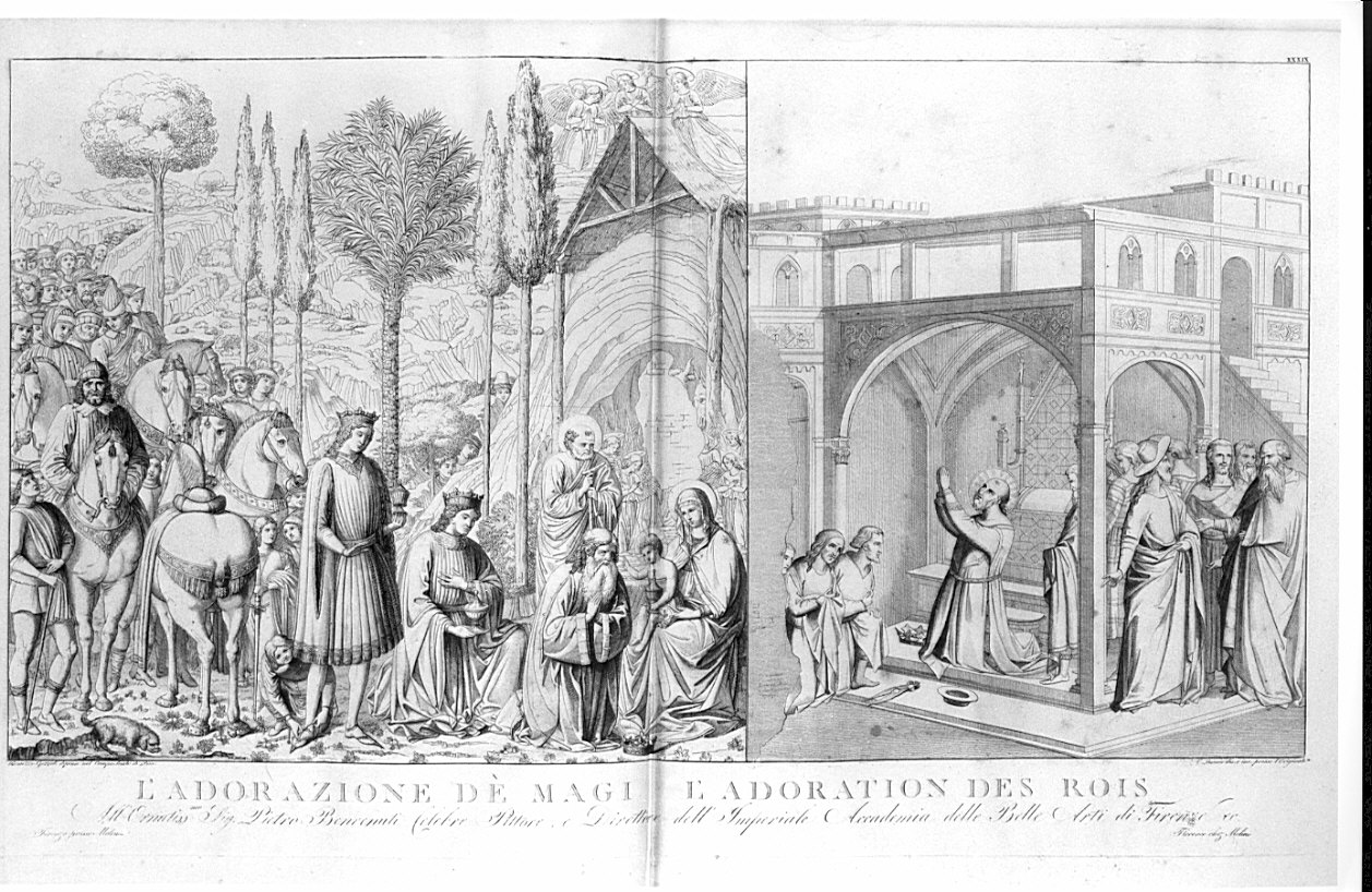 L'adorazione dei Magi, adorazione dei Re Magi (stampa, serie) di Lasinio Carlo, Benozzo di Lese detto Benozzo Gozzoli (sec. XIX)