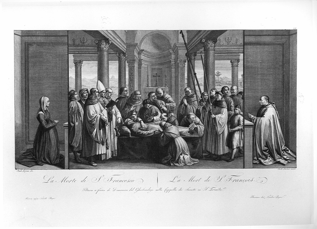 La Morte di S. Francesco, morte di San Francesco d'Assisi (stampa, serie) di Lasinio Giovanni Paolo, Lasinio Carlo, Bigordi Benedetto detto Ghirlandaio (prima metà sec. XIX)