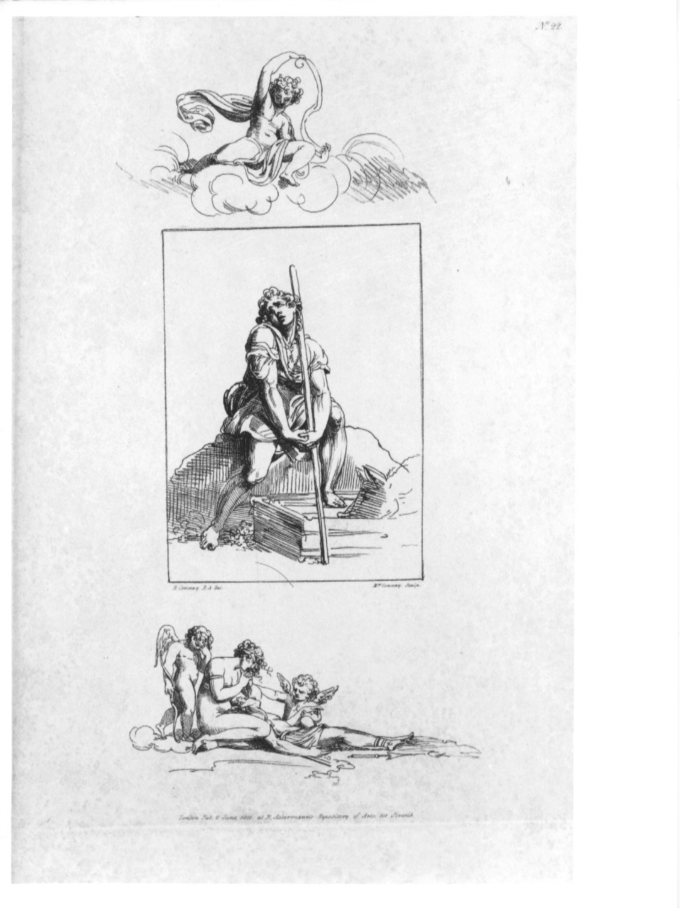 putto / figura maschile / Ero e Leandro (stampa, serie) di Cosway Hadfield Maria, Cosway Richard (sec. XIX)