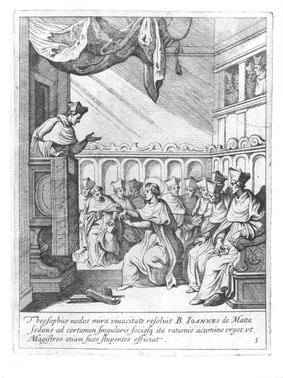 San Giovanni di Matha frequenta l'Università di Parigi, episodi della vita di San Giovanni di Matha (stampa, serie) - ambito italiano (sec. XVII)