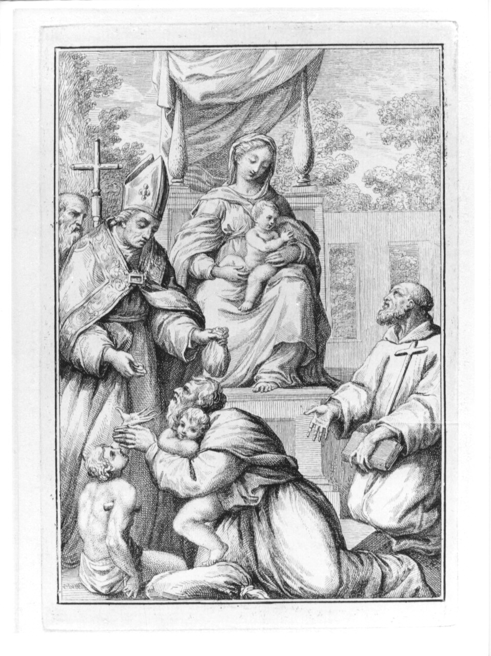 Madonna con Bambino tra vescovo e San Girolamo (stampa, serie) di Rosaspina Francesco (sec. XIX)