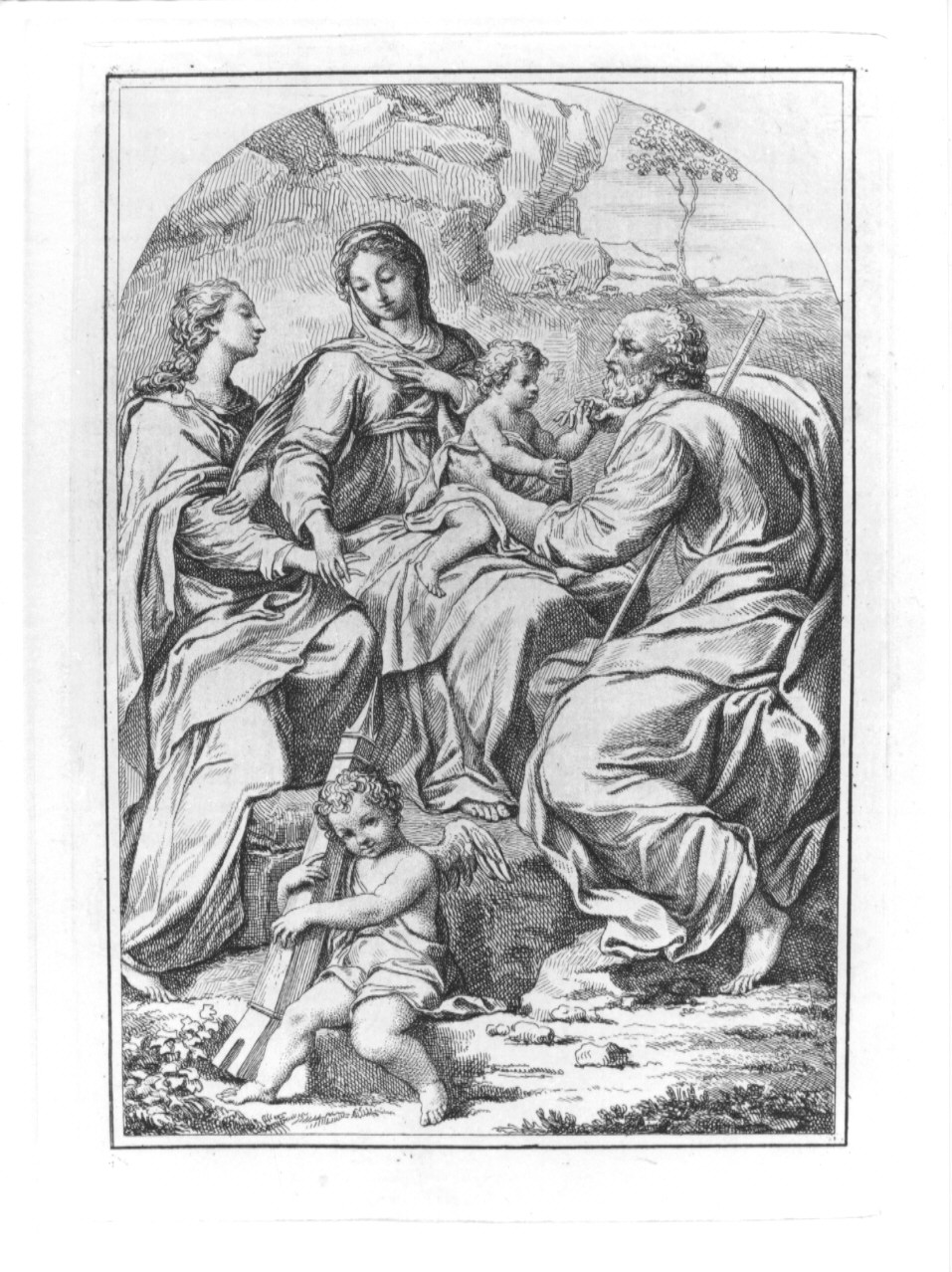 Sacra Famiglia con Santa Barbara (stampa, serie) di Rosaspina Francesco, Anselmi Michelangelo detto Michelangelo da Lucca (sec. XIX)