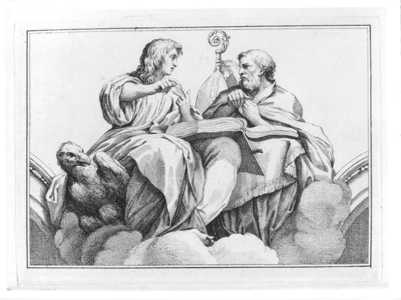 San Giovanni evangelista con Santo vescovo (stampa, serie) di Rosaspina Francesco, Mazzola Francesco detto Parmigianino (sec. XIX)