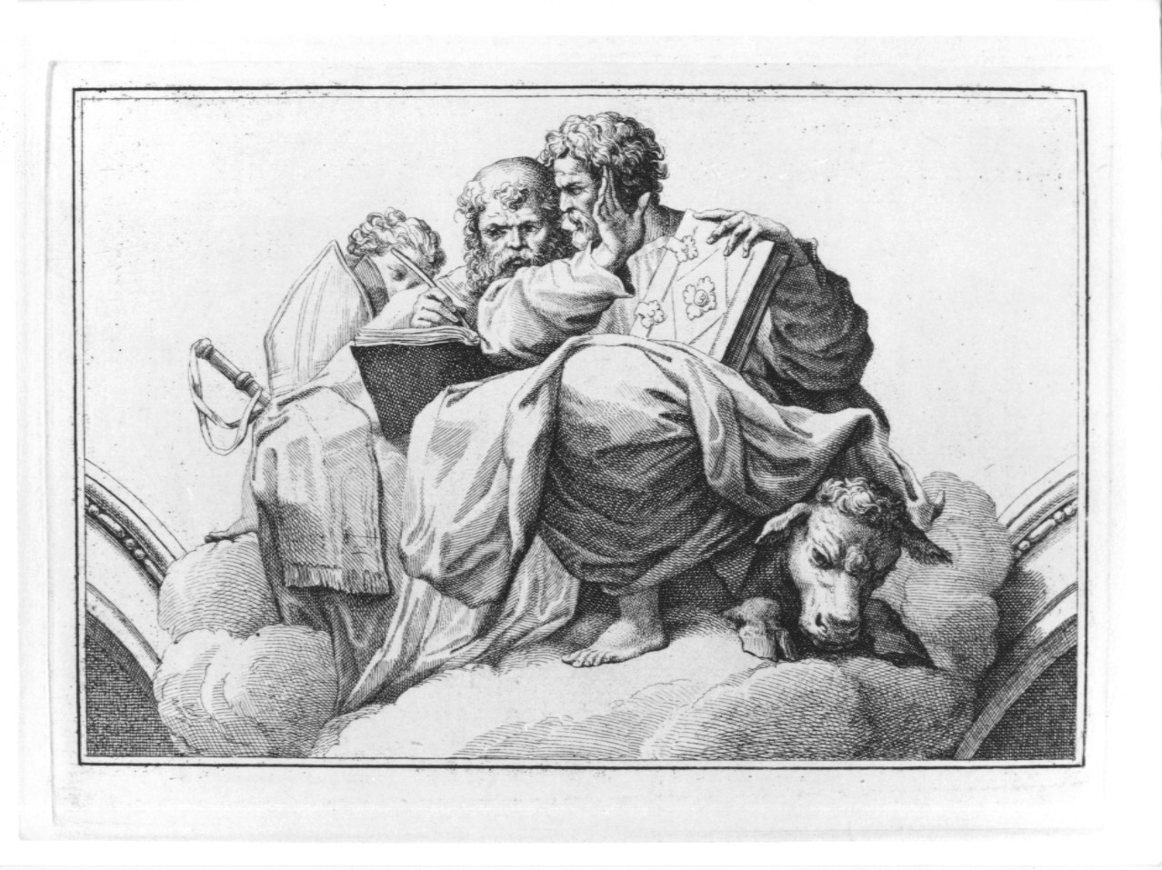 San Luca evangelista con Sant'Ambrogio (stampa, serie) di Rosaspina Francesco, Mazzola Francesco detto Parmigianino (sec. XIX)