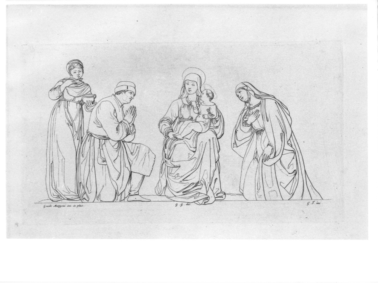 Madonna con Bambino tra San Gioacchino e Sant'Anna (stampa, serie) di Guizzardi Giuseppe, Tomba Giulio, Mazzoni Guido (sec. XIX)