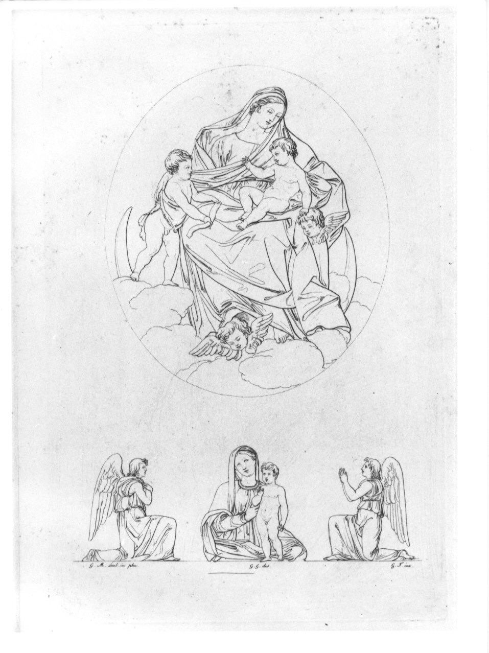 Madonna con Bambino e angeli (stampa, serie) di Guizzardi Giuseppe, Tomba Giulio, Mazzoni Guido (sec. XIX)