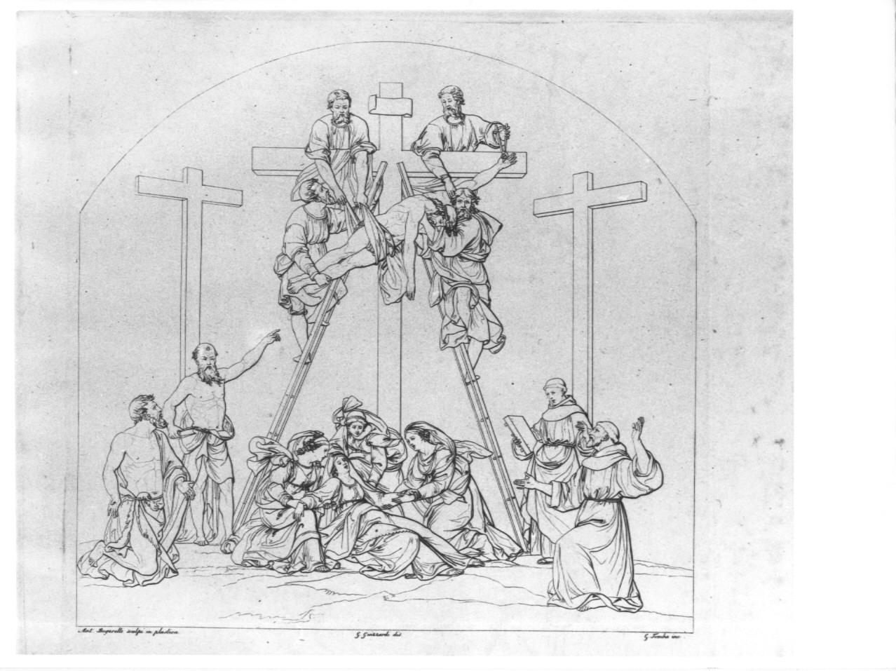 deposizione di Cristo dalla croce (stampa, serie) di Guizzardi Giuseppe, Tomba Giulio, Begarelli Antonio (sec. XIX)